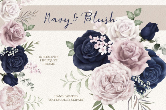 Download Navy and Blush Flower Clipart - Blush Collection