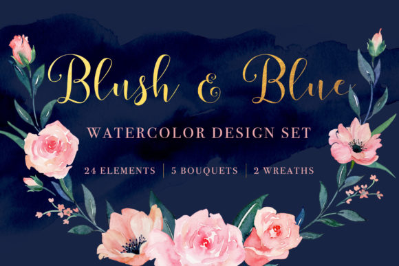 Download Blush &amp; Blue Floral Watercolor Set - Blush Collection