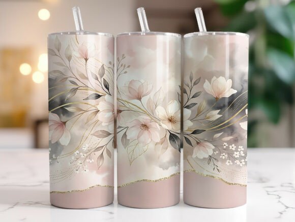 Download Elegant Beige Blush Flower Tumbler Wrap - Blush Collection