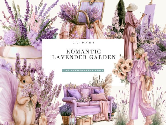 Download Romantic Lavender Garden Clipart Bundle - Romantic Collection