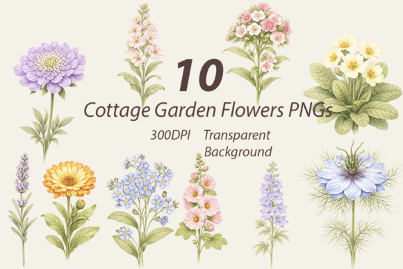 Download Cottage Garden Flowers Clipart Bundle - Garden flowers clipart Collection