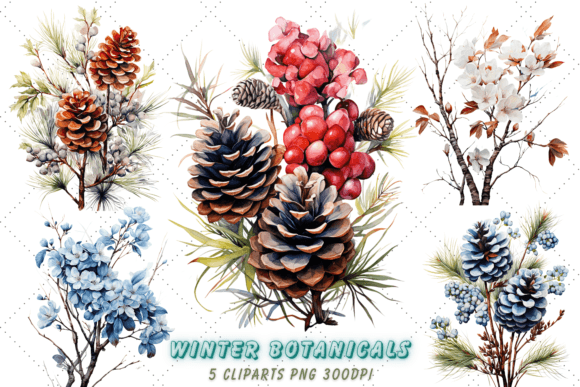 Download Winter Watercolor Botanicals Clipart - Watercolor botanicals Collection