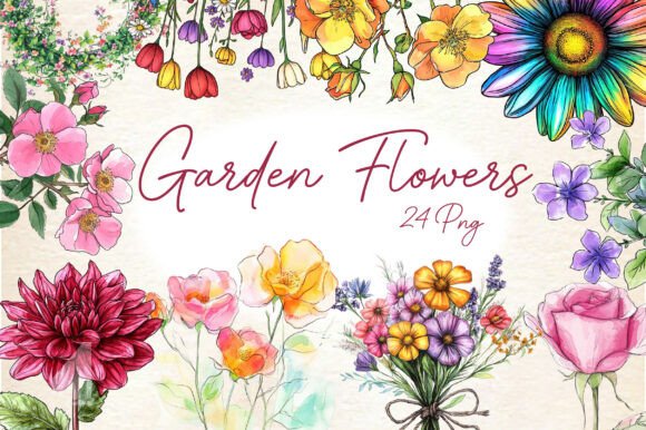 Download Watercolor Garden Flowers Clipart - Garden flowers clipart Collection