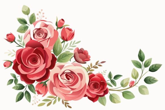 Download Watercolor Romantic Rose Corner Border - Romantic Collection