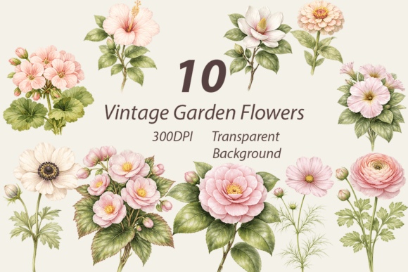 Download Vintage Garden Flowers Clipart PNGs - Garden flowers clipart Collection